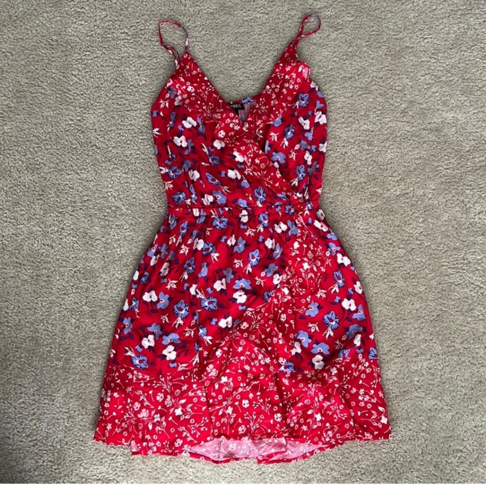 Express Red Floral Front Wrap Dress